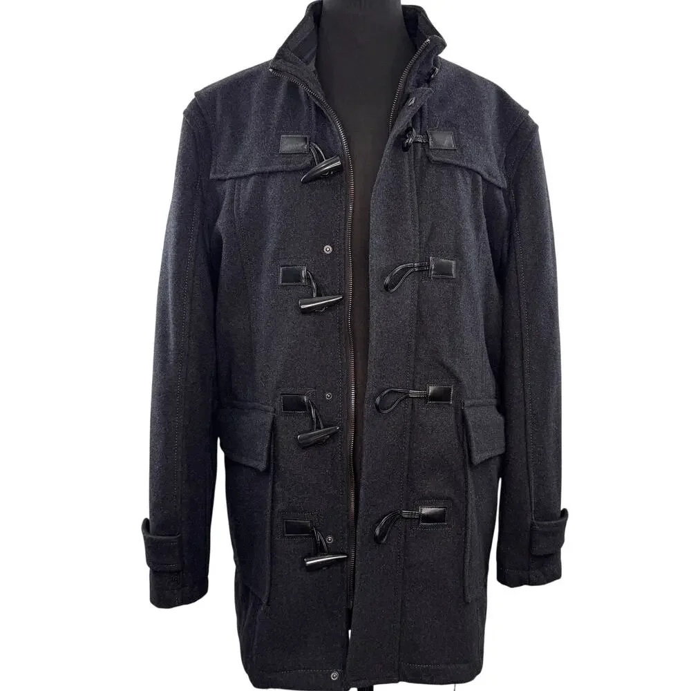 ZARA Dark Gray Duffle Coat Wool Mock Neck Long Sleeve Casual Full Zip M Medium